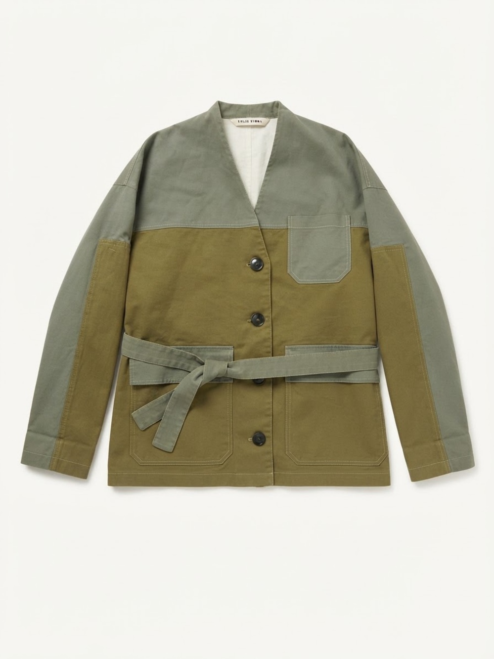 Chloé Stora Paris Green Colorblock Cotton Belted Utility Jacket Size 34 Oversize